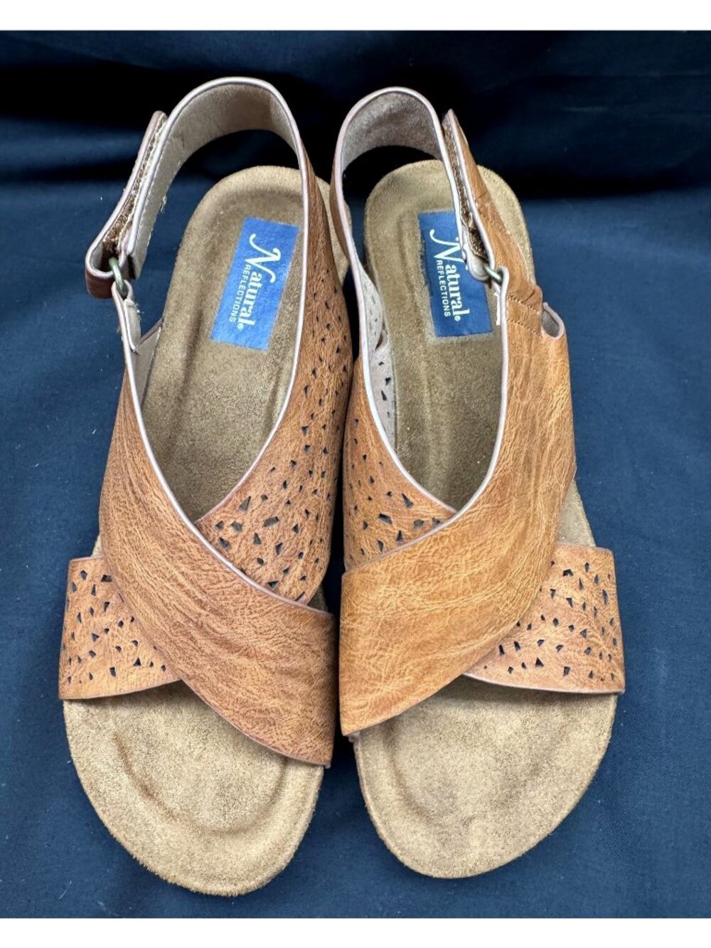 Natural Reflections Marsha Wedge Sandals Womens size 8 Brown open Toe Low Heel
